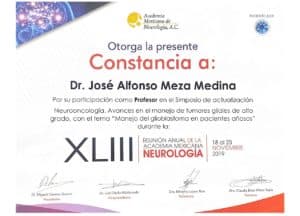 Certificado del Dr. José Alfonso Meza Medina