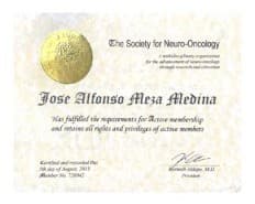 Certificado del Dr. José Alfonso Meza Medina
